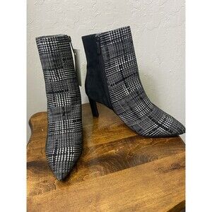 NWOT Sacha London Black White Houndstooth Pointed Toe Ankle Bootie Leather Zip 9